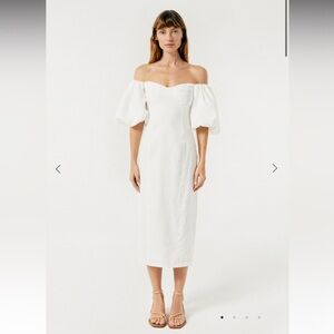 RHODE Karima Linen Off-The-Shoulder Midi-Dress NWT